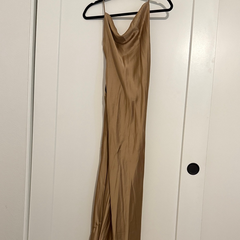 Significant Other Elegant Tan Satin Dress